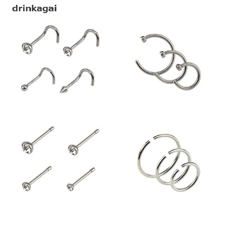[drinka] 14 piezas de acero quirúrgico tornillo de cristal nariz tachuelas anillo cuerpo piercing joyería 471co