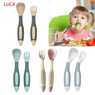 luck utensilios de bebé para niños pequeños aprender a comer entrenamiento flexible cuchara suave tenedor vajilla