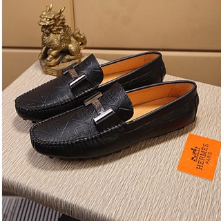 100 % Original Hermes Negro Mocasines Zapatos Para Hombres