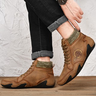 Casual botas de cuero mediados de la parte superior botas de cuero zapatos de los hombres de estilo británico Kasut kulit kasual (8)