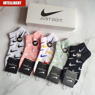 Promotion Nike Short Tube 5 pares de calcetines estampados, calcetines deportivos de algodón cómodos de alta calidad (en caja) intelligent_co