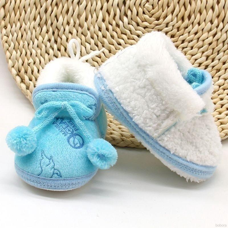 BOBORA adorable bebé recién nacido caliente algodón lindo Plus cachemira Bownot zapatillas zapatos de lana (9)