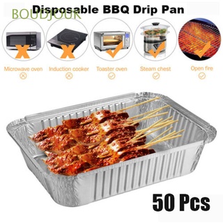 BOUDJOUK 50 Pcs BBQ Drip Pan Recyclable Kitchen Supplies Grease Drip Pan Disposable Tin Outdoor Replacement Barbecue Aluminum Foil Kitchenware/Multicolor (1)