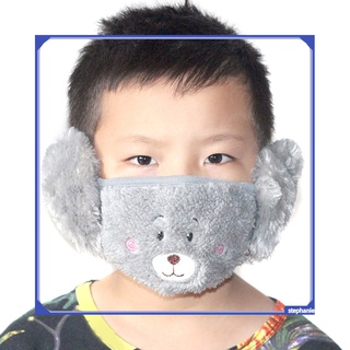 Lavable niños cubierta de la cara lindo de dibujos animados oso de felpa orejeras cubierta de la boca para niños de 3-8 años