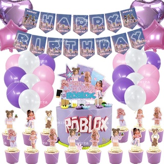 64pcs ROBLOX tema fiesta decoración conjunto niños bebé fiesta de cumpleaños necesidades bandera torta Topper globo fiesta suministros niños regalos