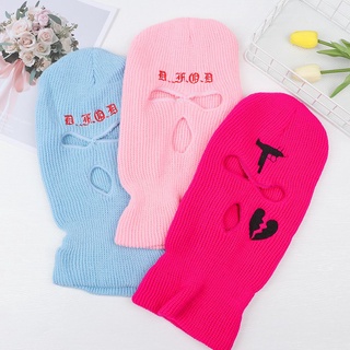 PRODUCTION High Quality Knitted Beanies balaclava Three hole hat Winter Autumn Hats Embroidery Cycling Warmer Bonnet Halloween protection Female Beanie Caps (6)