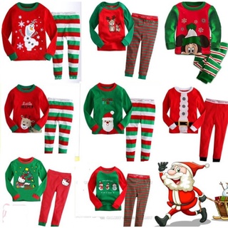 2pcs Nuevos Niños Navidad Casa Conjunto Pijamas Algodón Lycra Niño Niña Top + Pantalones (1)
