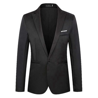 Slim solo botón traje de los hombres de negocios Casual Formal negro abrigo de boda novio mejor hombre vestido Blazer (3)