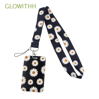 GLOWITHH Waterproof Card Case Daisy Flower Sunflower Lanyard ID Badge Holders Vertical School Transparent Window Office Supplies Business Card Holder Cover