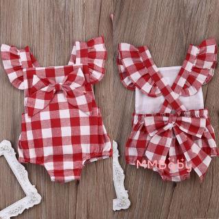 Soulmate pantalones para bebé recién nacidos niñas verano rojo a cuadros mameluco+diadema