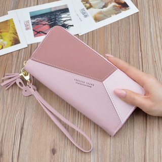 2021new cartera de las mujeres larga cremallera borla teléfono móvil bolsa de estilo coreano contraste color gran capacidad bolso bolsos