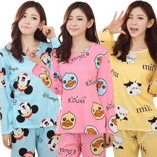 De dibujos animados lindo ropa de dormir conjunto de manga larga ropa de dormir pijamas mujeres niña pijamas (1)