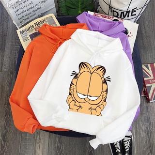 Coreano Suelto De Manga Larga Lindo Garfield Impreso Jersey Tops Espesar Sudaderas Unisex Pareja Desgaste Camisa De Gran Tamaño