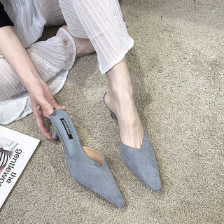 Zapatillas de verano para mujer2021Nuevo estilo coreano todo-fósforo zapatos de tacón alto puntiagudos del dedo del pie Semi zapatilla talón Stiletto mocasines de moda (1)