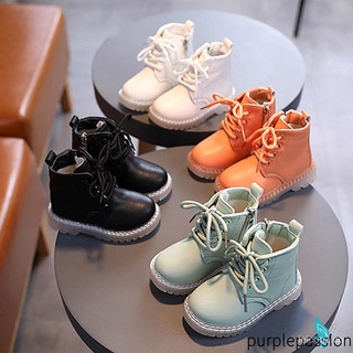 2/10/👻Purp-infant Martin botas, bebé estilo británico Color sólido cremallera lateral cordones zapatos