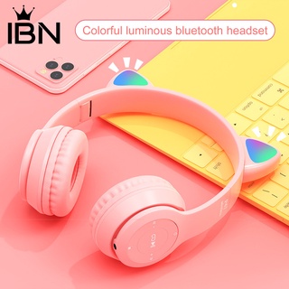 [ibn] P47 auriculares Bluetooth luminosos en forma de oreja de gato auriculares inalámbricos para viajes