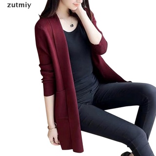 [zutmiy] mujeres abrigo salvaje suelto largo prendas de punto cardigan suéter bolsillo de manga larga chaqueta rghn