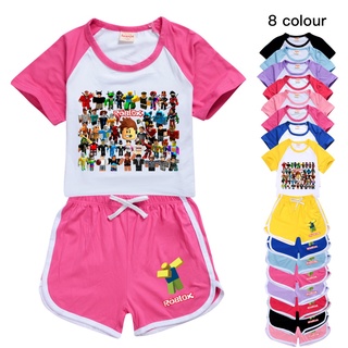 Roblox Home Wear traje de manga corta, pijamas de niña, moda Tiktok impresión de los niños de verano de manga corta ropa Casual