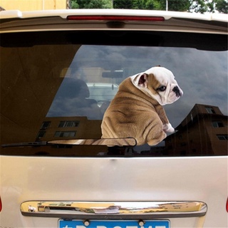 impermeable lindo perro trasero coche parabrisas adhesivo adhesivo con 3d bulldog mover cola limpiaparabrisas (3)