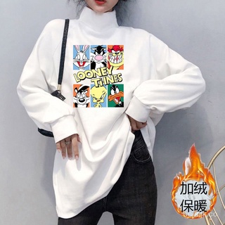 Suéter de cuello alto con forro polar para mujer Otoño e Invierno estilo coreanoinsJersey holgado de moda grueso talla grande versátil de longitud media (4)