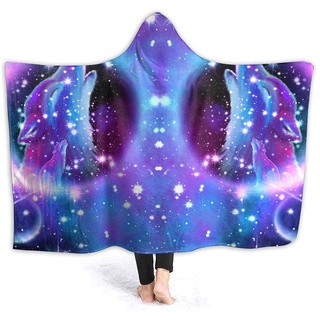 manta con capucha - galaxy wolf (2) manta con capucha de forro polar, mantas cálidas súper suaves 80"x60"