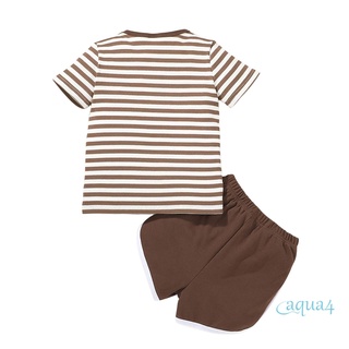 Anana-Toddler Boy 2 piezas conjunto de ropa, manga corta a rayas bolsillo camiseta + pantalones cortos conjunto