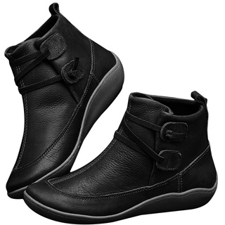 mujer tacón plano todas las temporadas botas de cuero impermeable cómodo tacón plano botas de mujer sólido dedo del pie redondo botas de tobillo