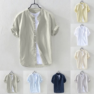 [morstore] Camisa/blusa De algodón De Manga corta con botones sueltos sueltos para hombre