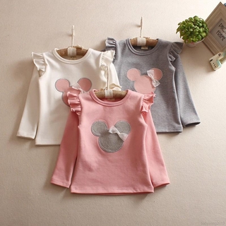 bebé niñas de manga larga cuello redondo de dibujos animados de impresión camisetas de bebé niños bordado camisas de algodón