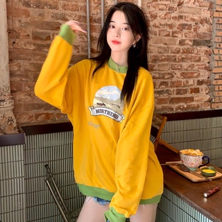Coreano insertar color suelto delgado manga larga suéter
