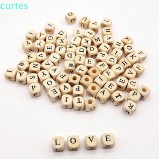 Curtes 100 unids/lote cuentas de joyería para hacer letras de cuentas de madera accesorios bebé mordedor número DIY alfabeto cuadrado