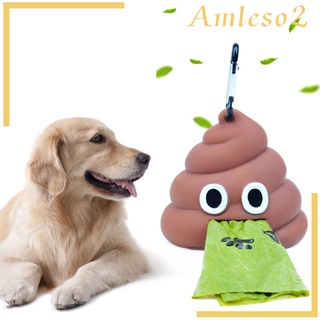 [AMLESO2] Dispensador de bolsas de residuos de silicona en forma de Poo para mascotas con Clip de bolsa de Poo de perro