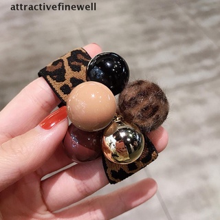 [attractivefinewell] ins caliente moda mujeres leopardo perla elástica bandas para el pelo lazo accesorios para el cabello