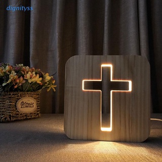 explosión 3d de madera cruz usb luz de noche led lámpara de mesa novedad niños dormitorio cafetería decoración regalo cristiano