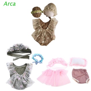 arca 4 piezas de accesorios para fotografía recién nacidos traje de encaje mameluco sombrero almohada diadema conjunto de trajes