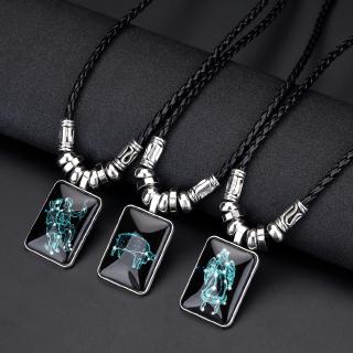 2021 collar con dije De Moda 12 12 constelación zodiaco cadena larga colgante De collar Vintage collar De cuero para mujer