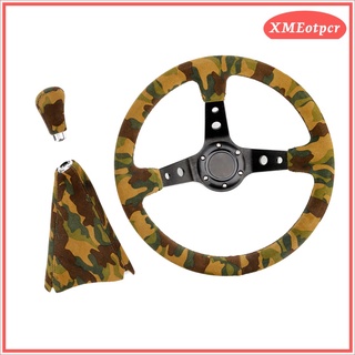 Leather Camouflage Auto Car Steering Wheel/Shift Knob/Gear Shifter Cover 15\\\"
