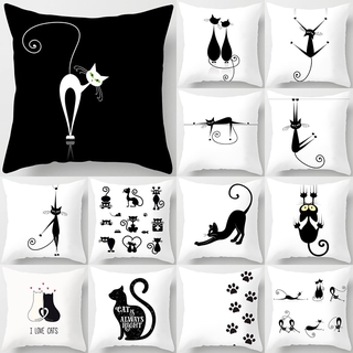 Gato Negro Animal Patrón Decorativo Cojines Funda De Almohada De Poliéster Cojín Manta Sofá Decoración 40856-1