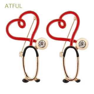 ATFUL 2PCS Aesthetic Craftsmanship Nursing Pins Heart Brooch Stethoscope Nurse Badge Medical Lapel Enamel Brooch Pins Fashion Scope Bulk Lapel