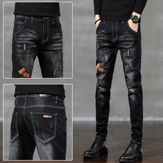 Otoño Jeans de los hombres delgado pequeño pie de la marca de moda Casual recto pantalones largos de los hombres de tendencia