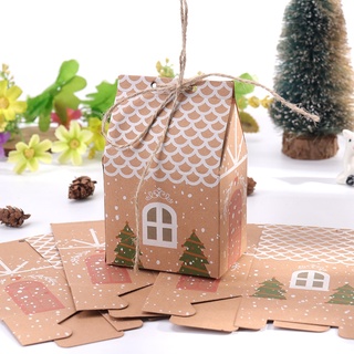 10/50 piezas forma de casa de papel Kraft con cuerdas bolsas de regalo de caramelo bolsas de galletas cajas de embalaje colgante de árbol de Navidad decoración de fiesta