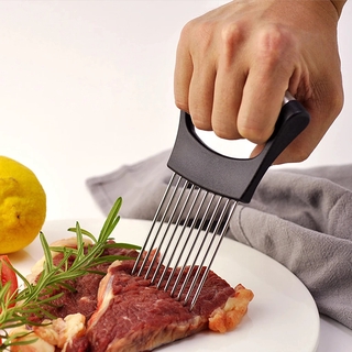 Multifunción de acero inoxidable cortador de cebolla tenedor/frutas verduras rebanador cuchillo de corte (1)