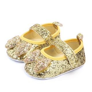 Twicebuy Baby Girl Color sólido lentejuelas Bowknot antideslizante zapatos planos Prewalker zapatillas (8)