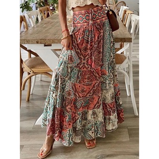 Boho falda verano 2021 nuevas mujeres moda vacaciones torre viento falda verano faldas largas impresión Floral falda más tamaño
