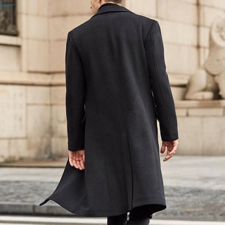 abrigo de manga larga de los hombres blazer de invierno de negocios gabardina cortavientos outwear abrigo largo chaqueta de trabajo formal más el tamaño (6)