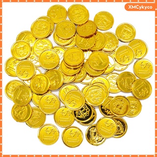 Monedas de oro de plstico de 100 piezas $ 1 cofre del tesoro pirata dinero