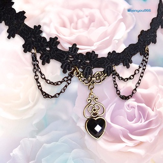 [SH] Collar de encaje negro para mujer, cadena en forma de corazón, colgante, pulsera