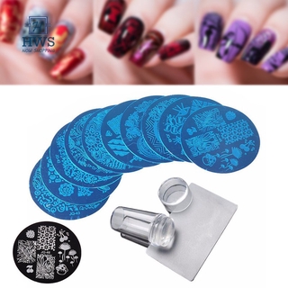 10 piezas de placa de estampado + sello de silicona transparente + raspador de uñas arte imagen herramienta de sello de manicura plantilla