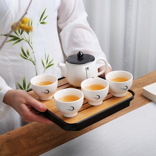 Juego de té de viaje portátil Kungfu tetera tetera con plato cuadrado de bambú 1pot+4 tazas (4)