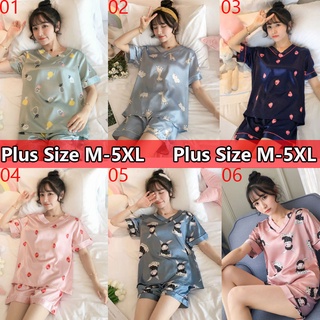 Más el tamaño M-5XL mujeres de seda satén ropa de dormir de manga corta ropa de dormir pijamas conjunto de niñas cuello V ropa de hogar baju tidur pijamas